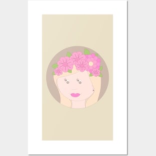 Girl With Pink Flowers In Hair Digital Art | Melanie Jensen Illustrations Posters and Art